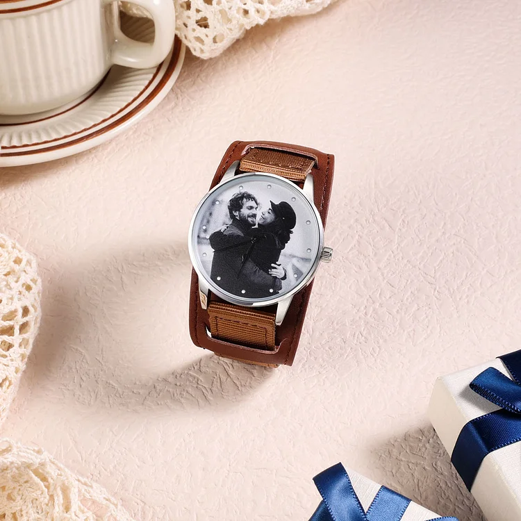 Personalized Photo Watch Custom 1 Photo Leather Band Mechanical Watch Gifts for Him
