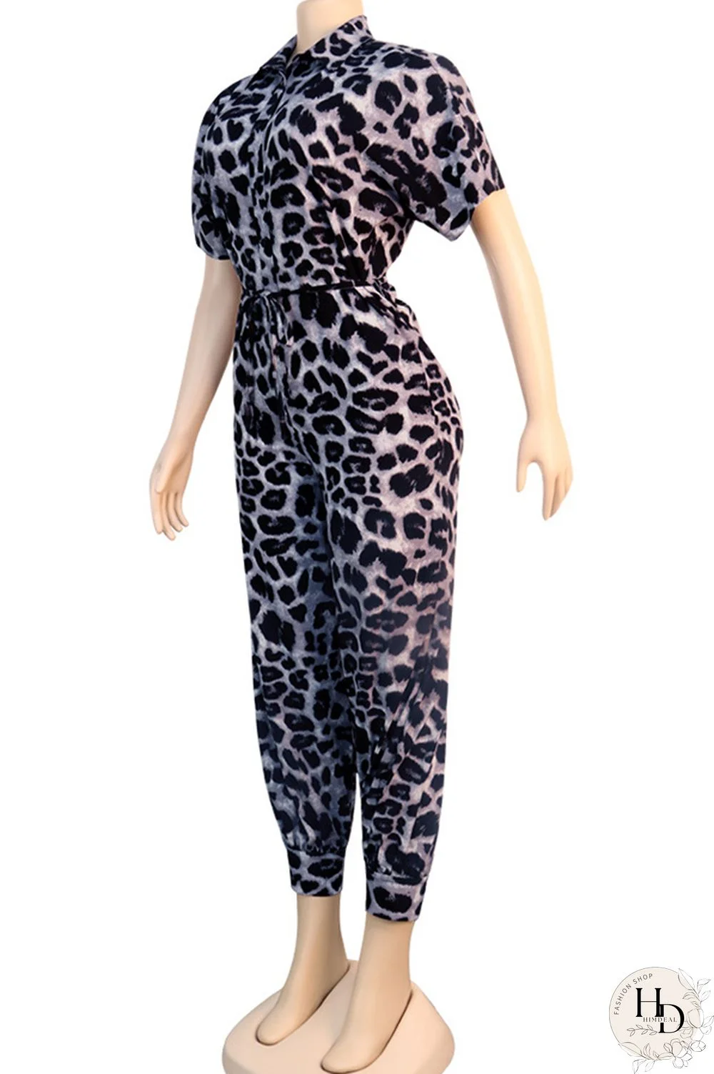 Yellow Sexy Leopard grain bandage Long Sleeve Turndown Collar Jumpsuits