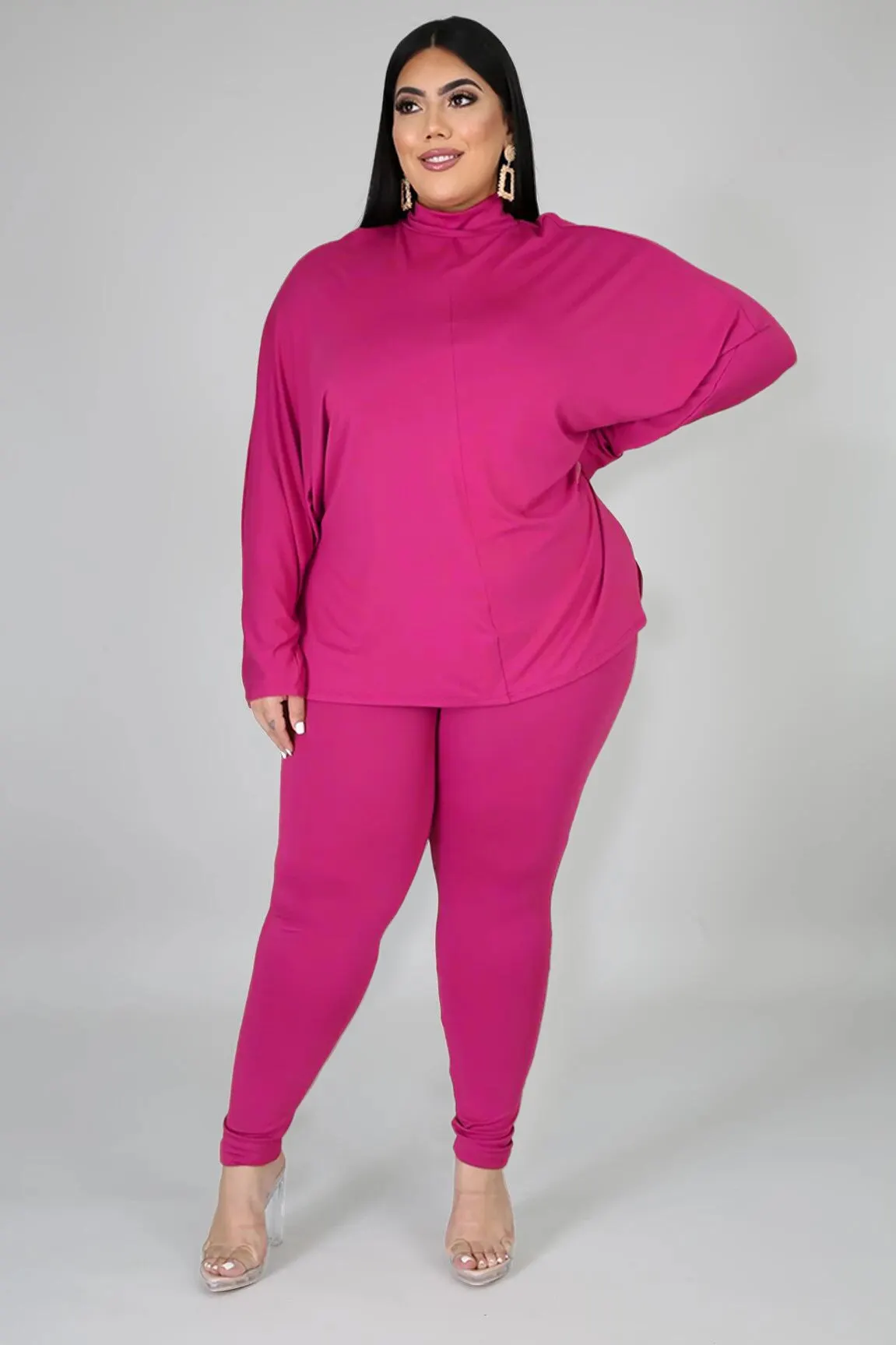 Autumn And Winter High Collar Solid Color Slit Long Sleeve Womens Casual Sports Two Piece