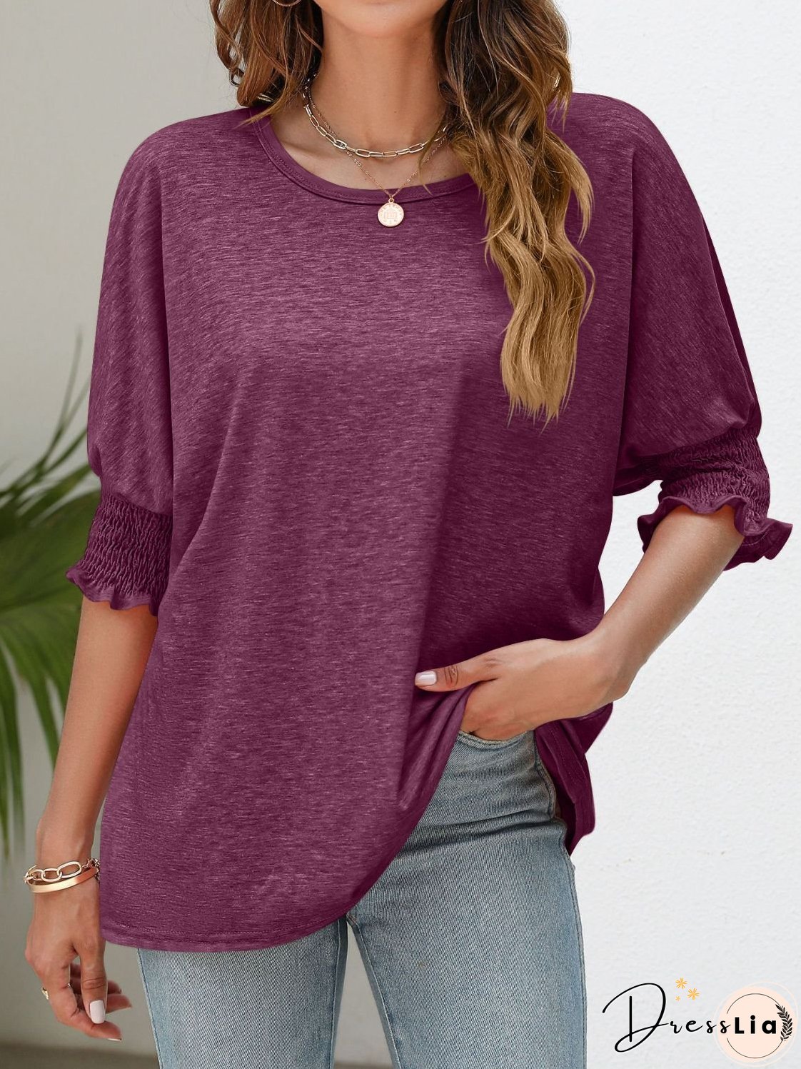 Smocked Flounce Sleeve Round Neck T-Shirt