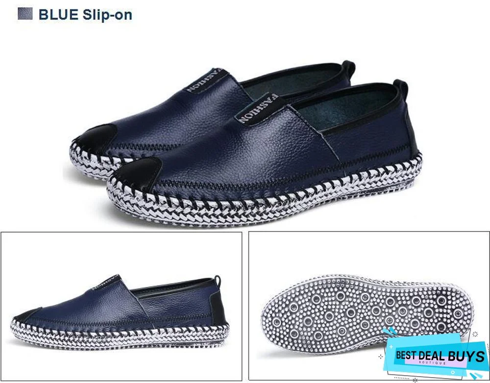 Men Breathable Comfortable Split Leather Men Loafers Flats Casual Shoes