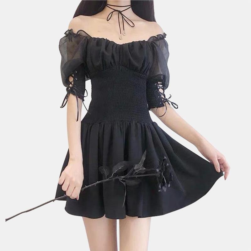 Wobble Sleeve Black Mini Dress