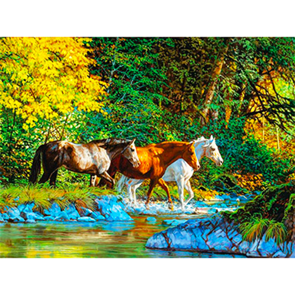 

30*40CM - Round Drill Diamond Painting - Horse Crossing the River, 501 Original