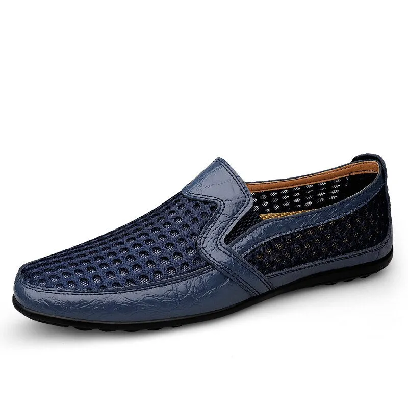 Genuine Leather Summer Comfort Men's Sandals Sneakers Men Shoes Casual Breathable Mesh Male Slip On Chaussure