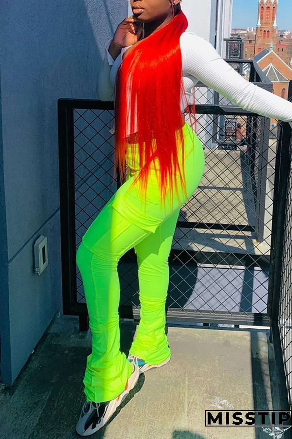 Orange Fashion Casual Pleated Sports Trousers