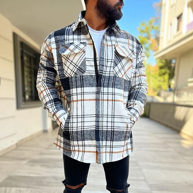 Lässige Hemdjacke mit Karomuster und Reißverschluss für Herren