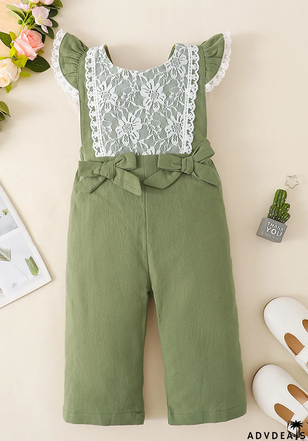 Girl Flying Sleeve Lace Solid Romper