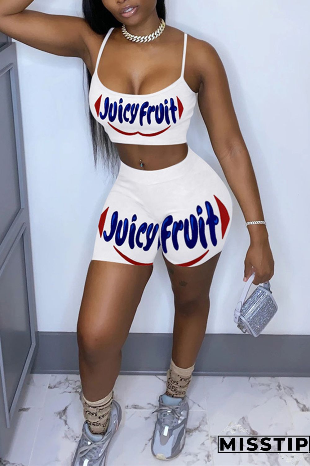Multi-color Sexy Letter Straight Sleeveless Two Pieces