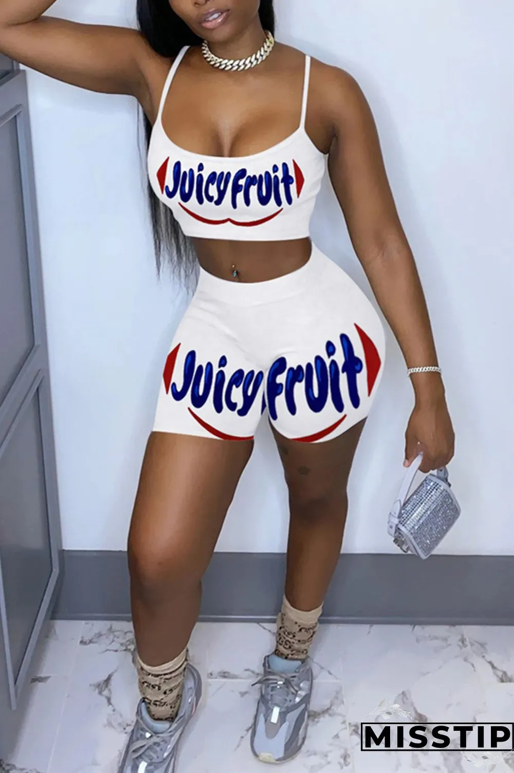 Multi-color Sexy Letter Straight Sleeveless Two Pieces