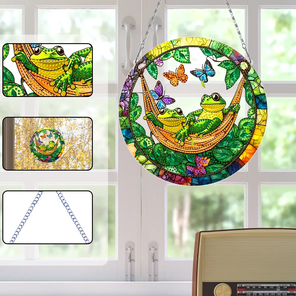 2D Flat DIY Diamond Art Pendant Window Hanging Art for Home Wall Decor (Frog 2)