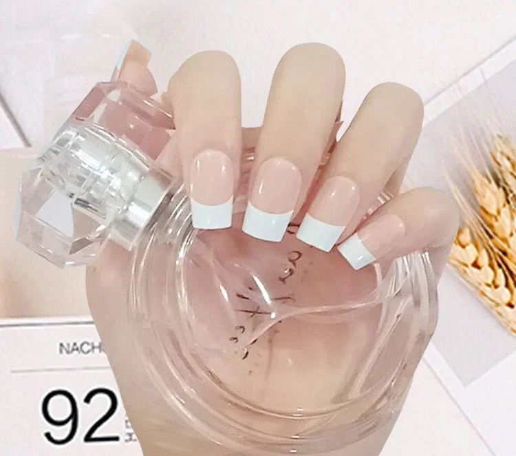 Fashion 24pc/set French Styel Press On False Nail Tips 10 Sizes Fake Nails Full Cover Nail Tips With Nail Adhesive Tab Sticker-Nail Inspo