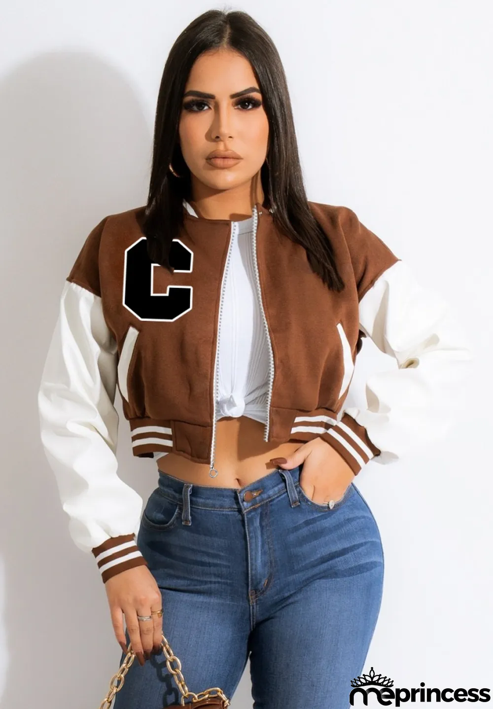 Spring Contrast Color Long Sleeve Zipper Fly Baseball Jacket
