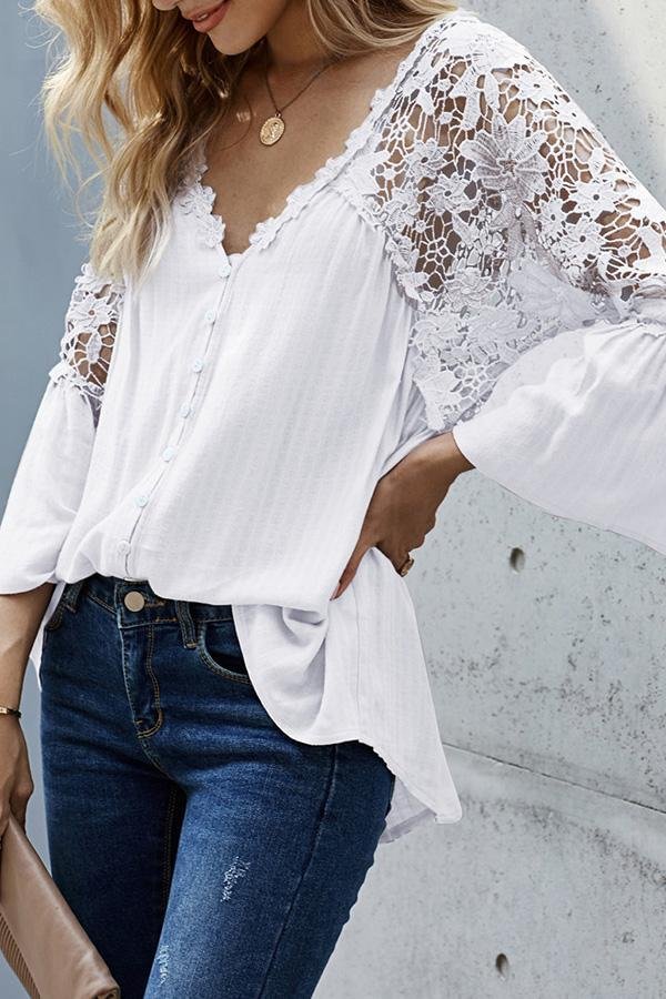 Lace Temperament Flared Sleeve Elegant Shirt-Allyzone-Allyzone