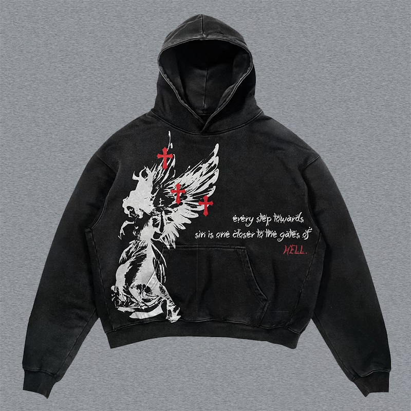 Vintage Angel Oversized Print Hoodie