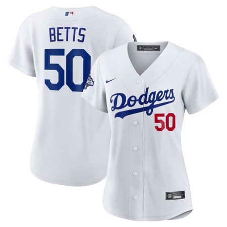 Women's Los Angeles Dodgers #50 Mookie Betts  White Home 2025 World Series Champions Limited Jersey