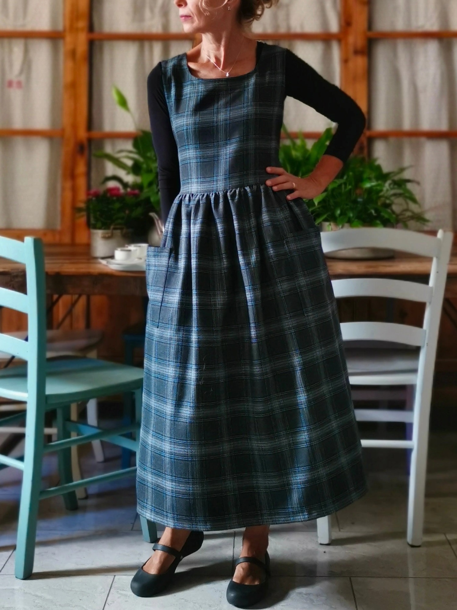 Pure Grey and Blue Tartan Apron