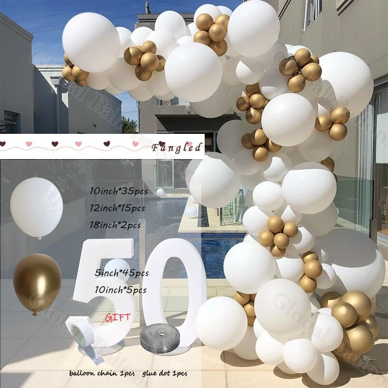 Christmas Gift 102PCS White Gold Chrome Latex Wreath Arch Birthday Wedding Engagement Bridal Baby Shower Decoration Anniversary Party Supplies