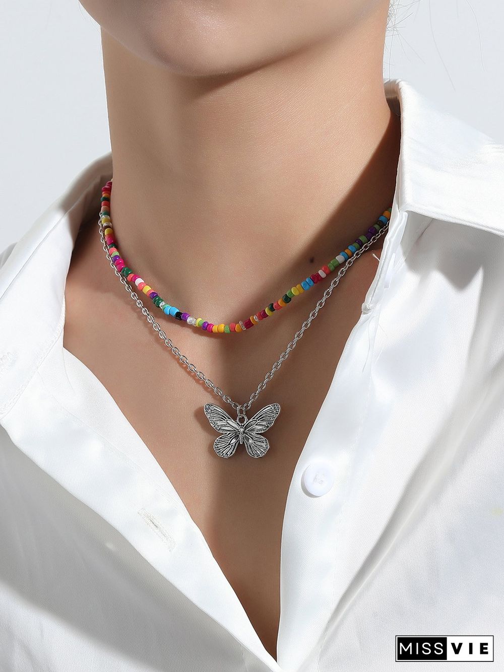 Boho Rice Bead Double Layer Necklace