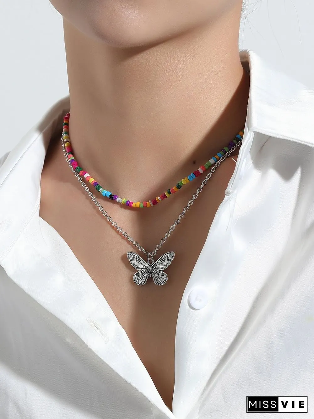 Boho Rice Bead Double Layer Necklace