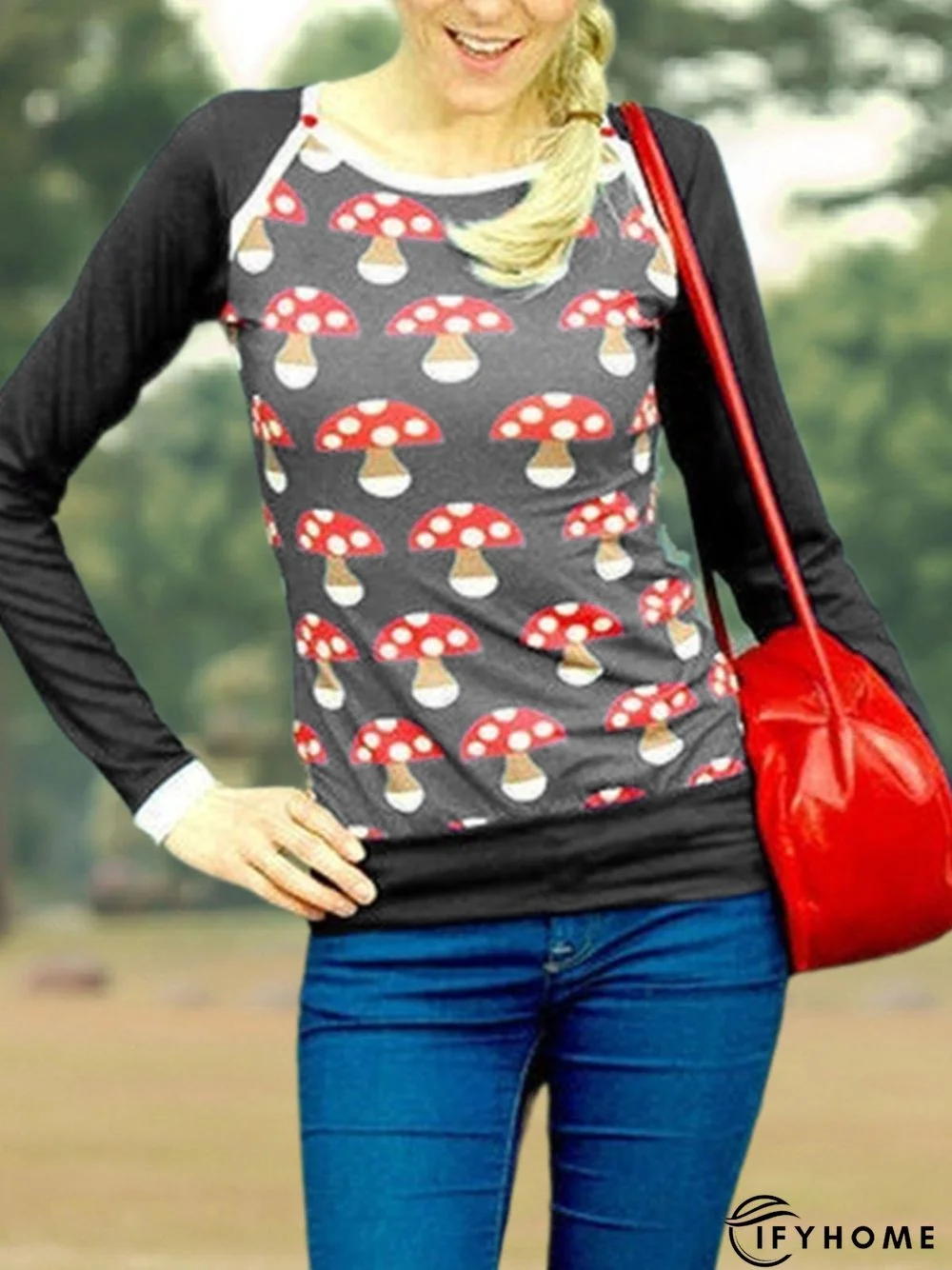 Printed Casual Loose Crew Neck Causal Top | IFYHOME