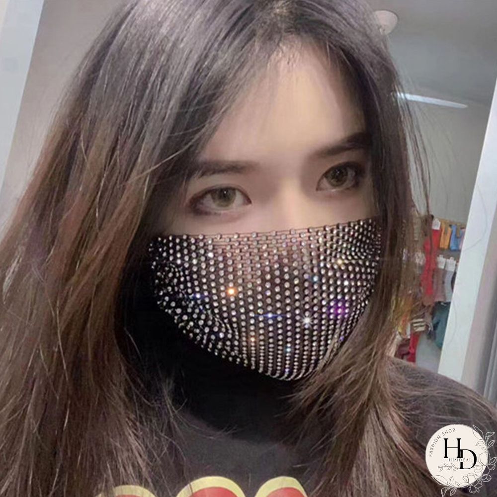 Black Fashion Casual Patchwork Rhinestone Mask