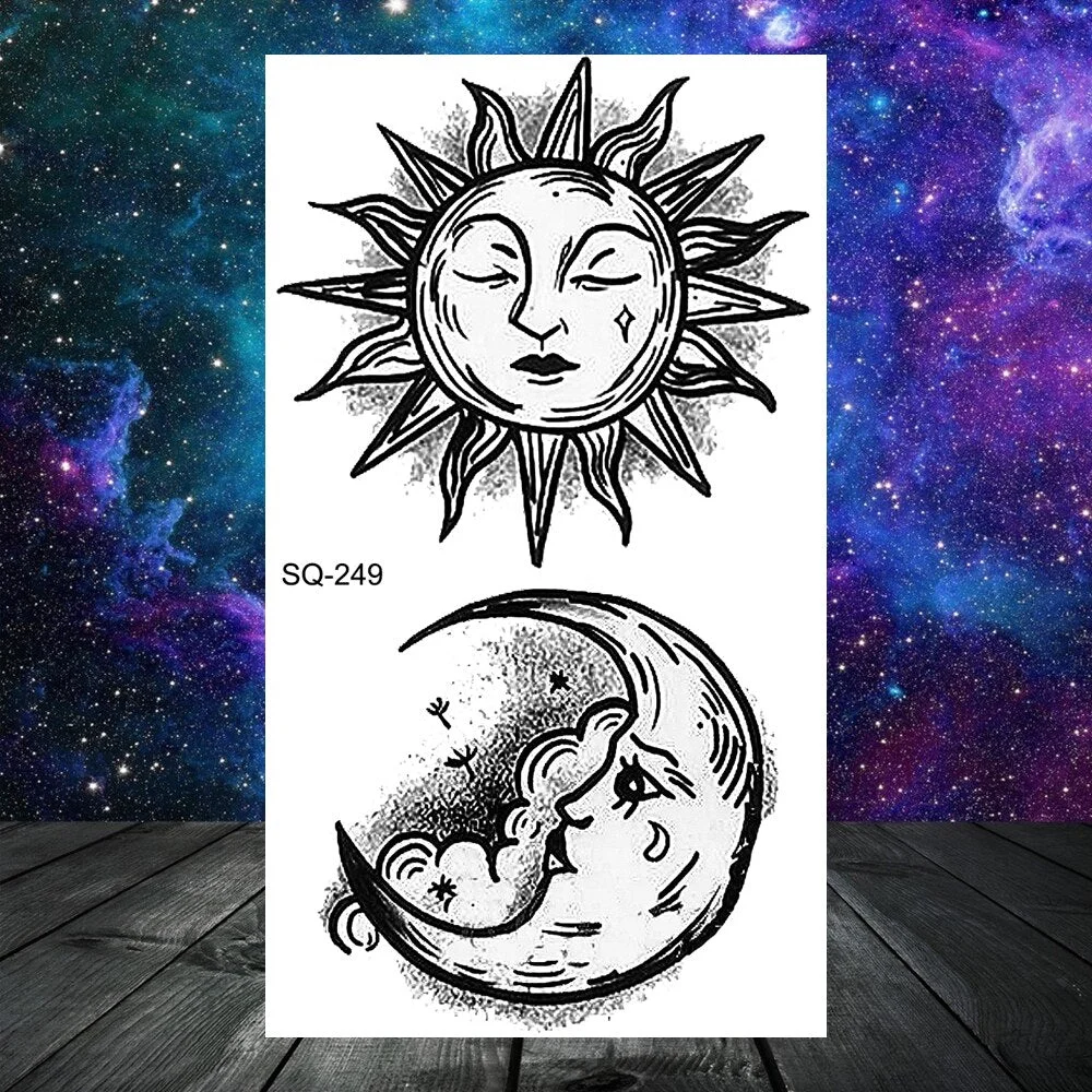 Black Whale Universe Planet Temporary Tattoos For Women Adult Men Constellation Outer Space Moon Fake Tattoo Small Tatoo Paper