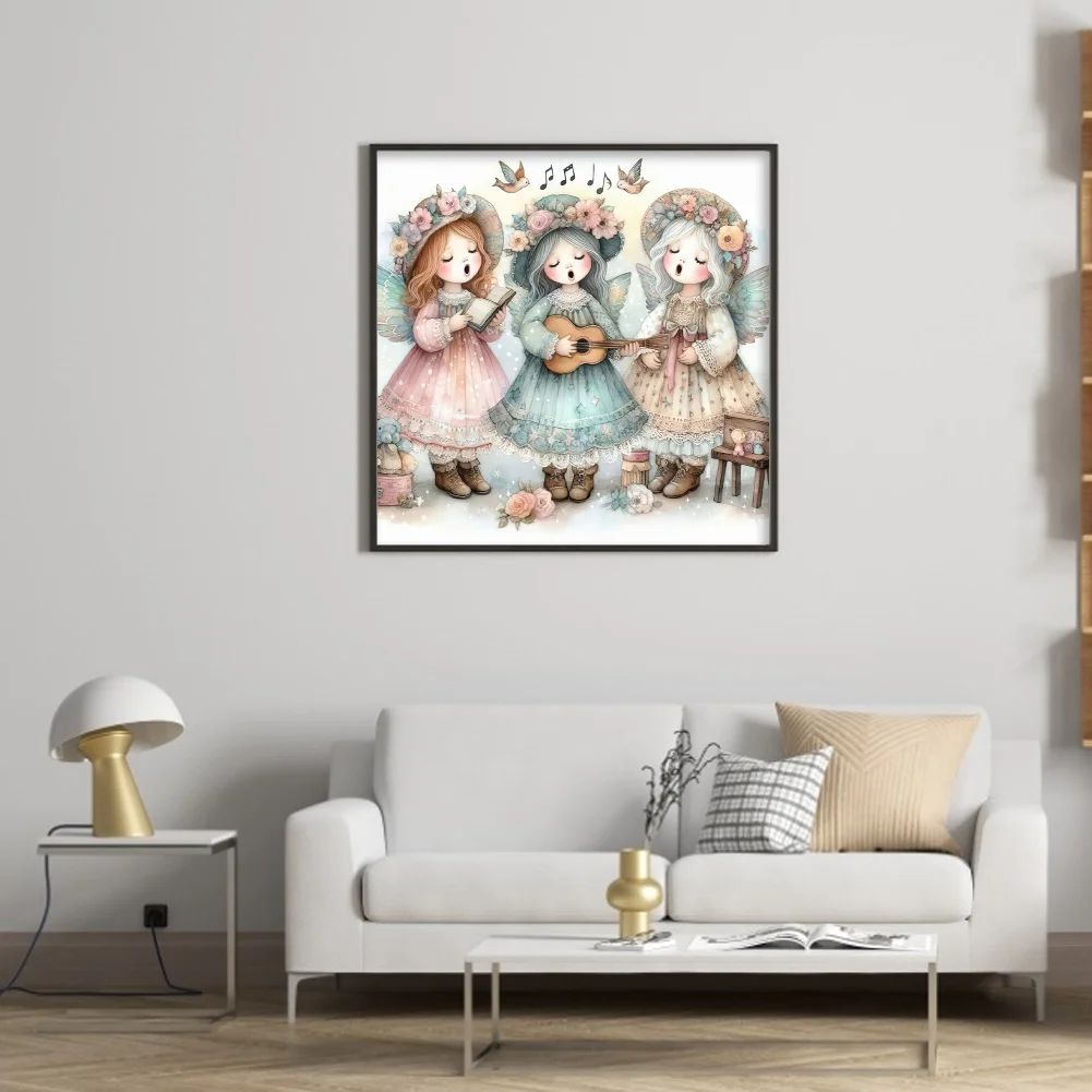 DIY Stamped Cross Stitch 11CT Full Embroidery 50*50cm - Angel Choir Playing Guitar