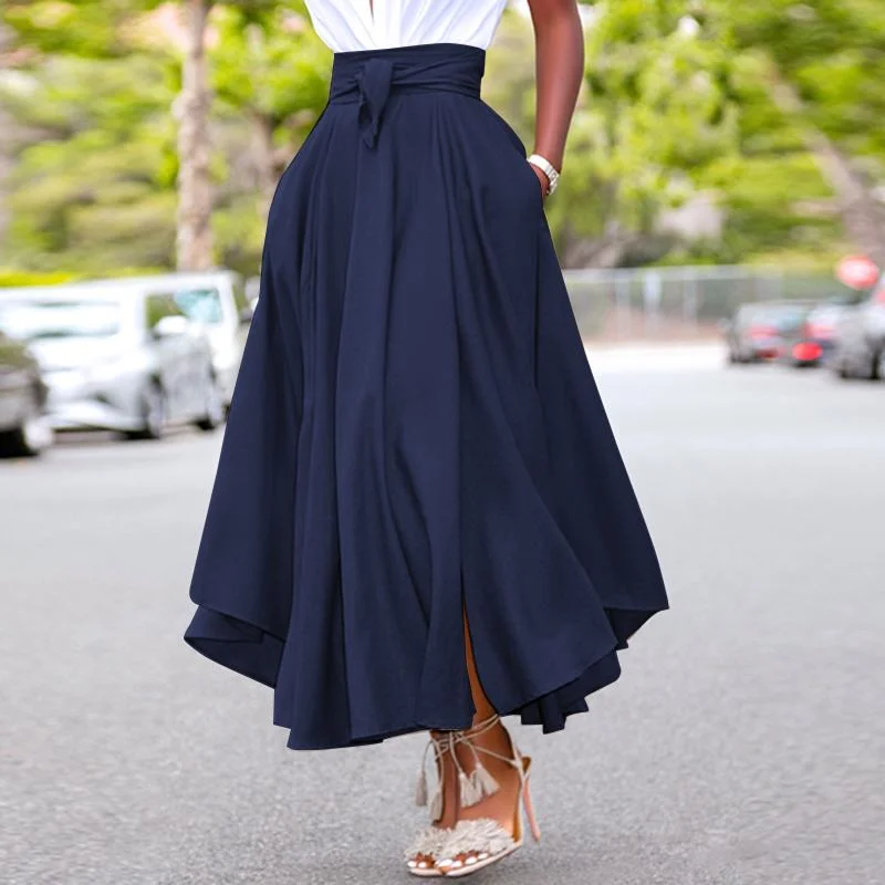 High Waist A-line Skirt ZANZEA Women Skirts Summer Vintage Zipper Long Maxi Skirts Solid Irregular Beach Skirt Faldas Saia S-
