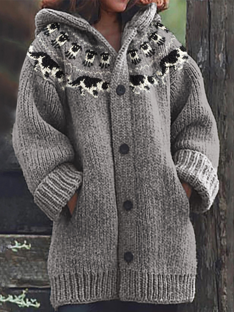 Sheep & Border Collie Inspired Yoke Hooded Cardigan wearshes
