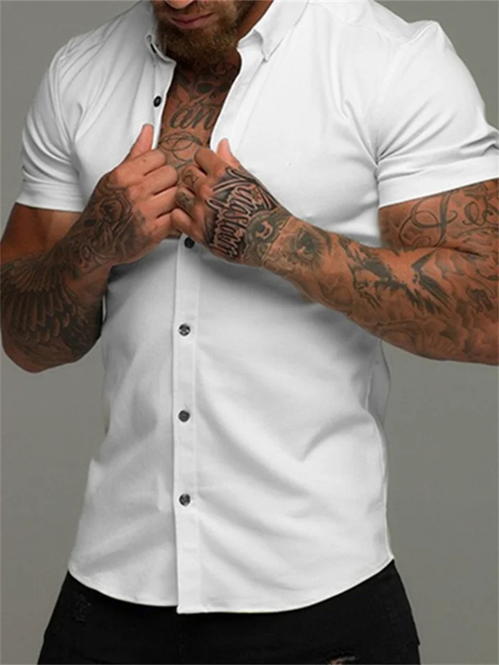 Men's Shirt Button Up Shirt Casual Shirt Summer Shirt Black White Dark Navy Short Sleeve Plain Turndown Street Daily Clothing Apparel Fashion Casual Comfortable-Cosfine