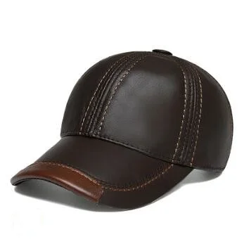 XdanqinX Cowhide Leather Cap For Men gorrasWinter Warm Baseball Caps Mens Natural Leather Hat casquette homme Snapback Cap