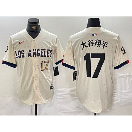 Men's Los Angeles Dodgers #17 Shohei Ohtani  Cream Stitched Baseball Jersey 02YA
