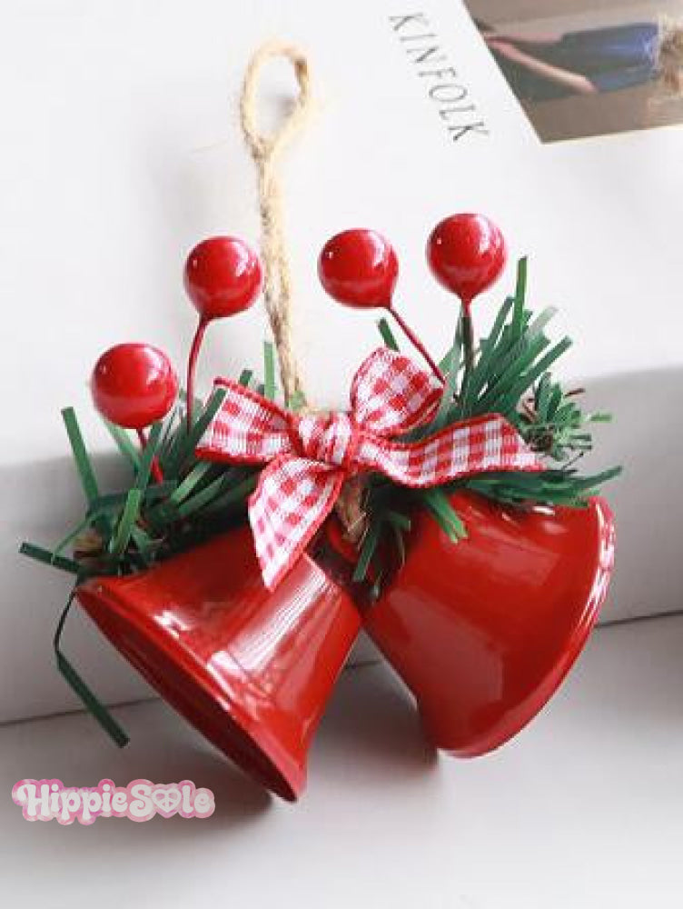 Christmas Holiday Decoration Double Horn Bell Window Tree Pendant Metal Red / 7*7*4Cm