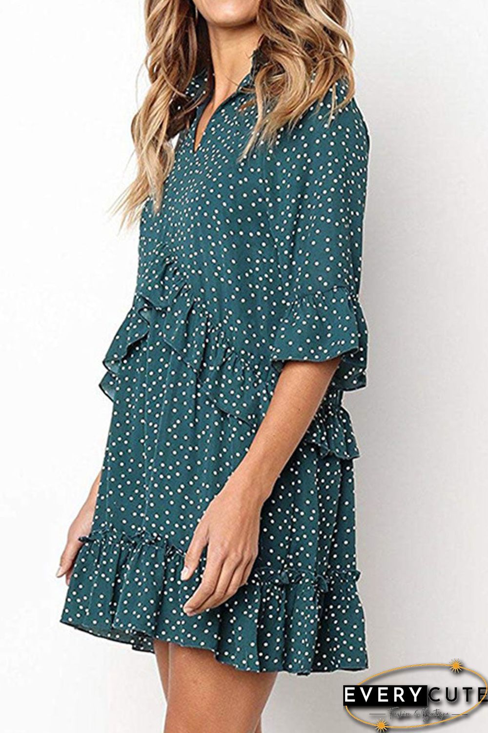 Fashion Casual Polka Dot Split Joint V Neck Princess Dresses