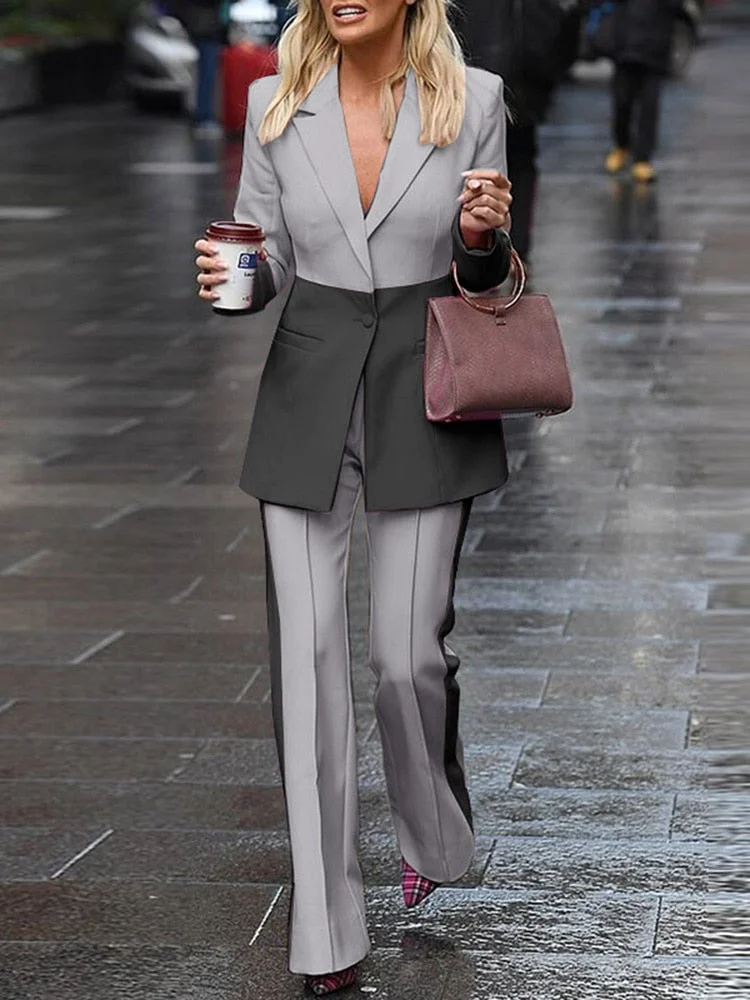 Pants Sets VONDA 2022 New Women Sexy Lapel Collar Button Up Suit High Waist Zipper Trousers With Elegant Office Pants Oversized