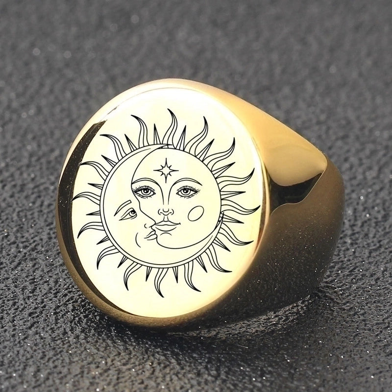 Hip-hop Punk Sun Moon Titanium Steel Plating Unisex Wide Band Ring