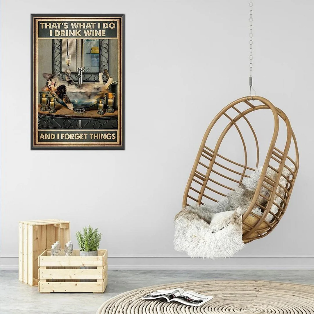 11CT Full Cross Stitch Bathing Cat Stamped DIY Embroidery Animal (40x60cm)