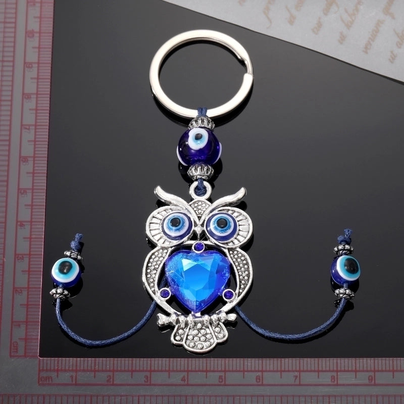 Vintage Style Devil’s Eye Heart Shape Owl Alloy Inlay Rhinestones Bag Pendant Keychain 1 Piece
