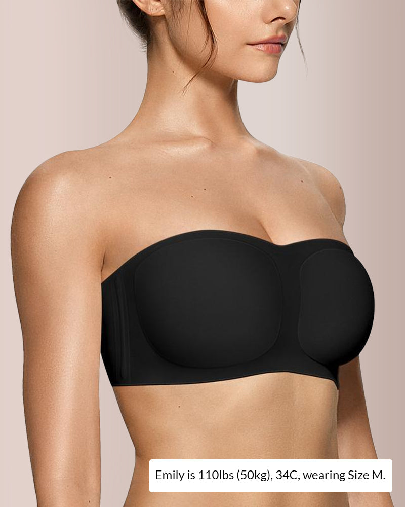 Womens Strapless Bras Push Up Bandeau Bra Non Slip Wireless Supportive Padded Bras Seamless Comfortable Tube Jelly Bra