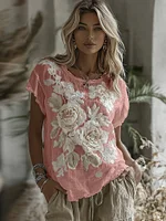 Women's Vintage Floral Art Linen Blend Comfy T-shirt - Image 6