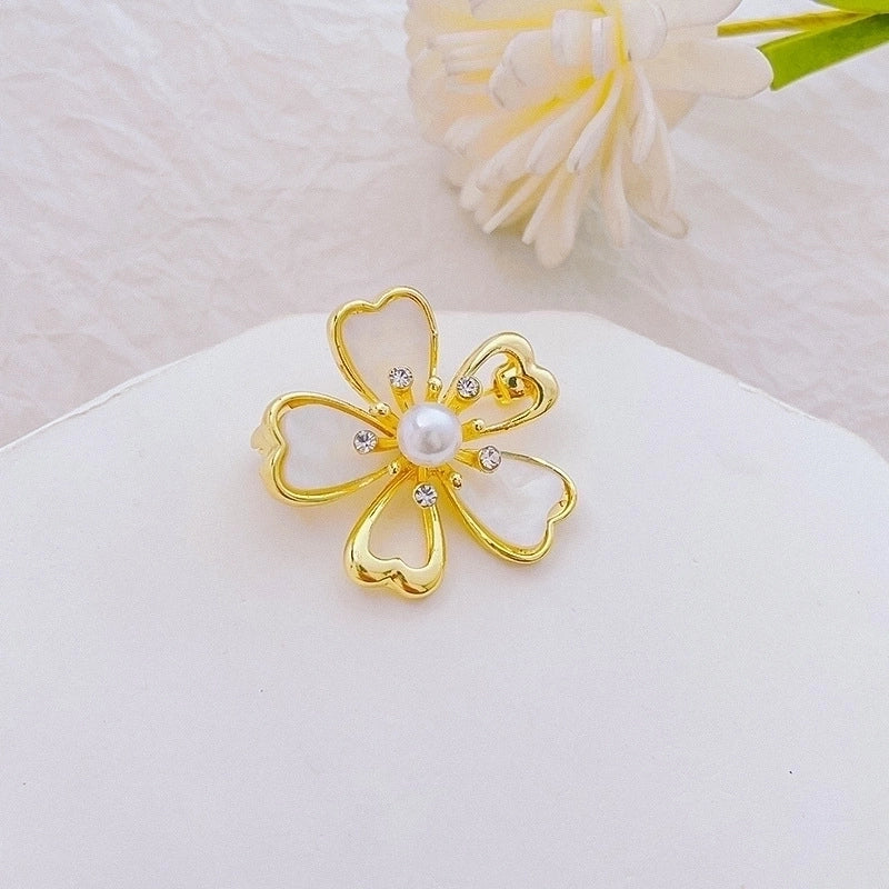 Fashion Pin Flower Alloy Plating Inlay Artificial Gemstones Pearl Women’S Brooches