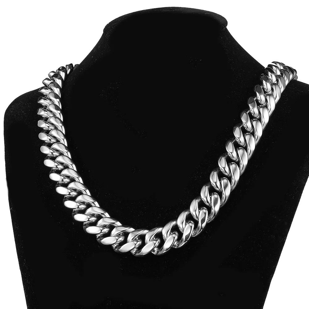 Men Curb Chain Necklace Sliver Plated 22mm Titanium Stainless Steel/Black Chunky Double Tight Cuban Link Hip Hop Neck Chains for Men Boys