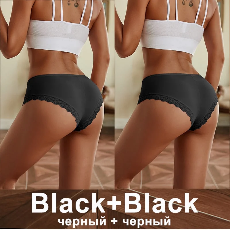 2PCS/Set Women Underwear Lace Panties Underwear Sexy Seamless Female Lingerie Intimate Underpants Cheekie Panties Floral Finetoo