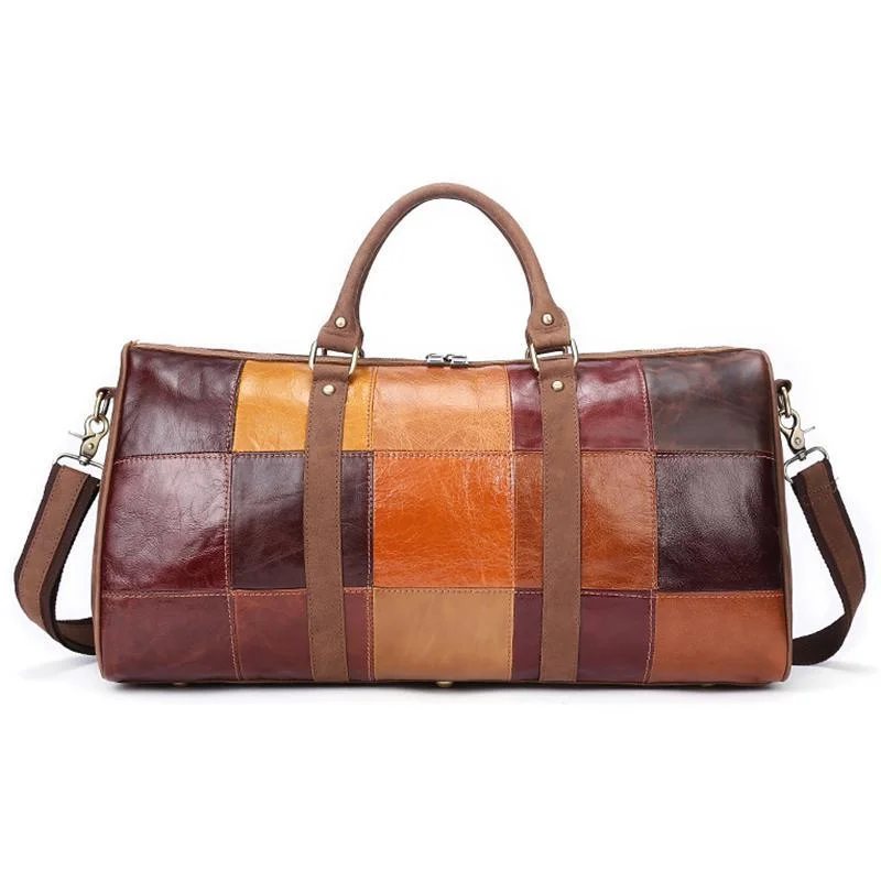 Unisex Leather Large Capacity Multicolor Patchwork Duffel Bags Travel Bag