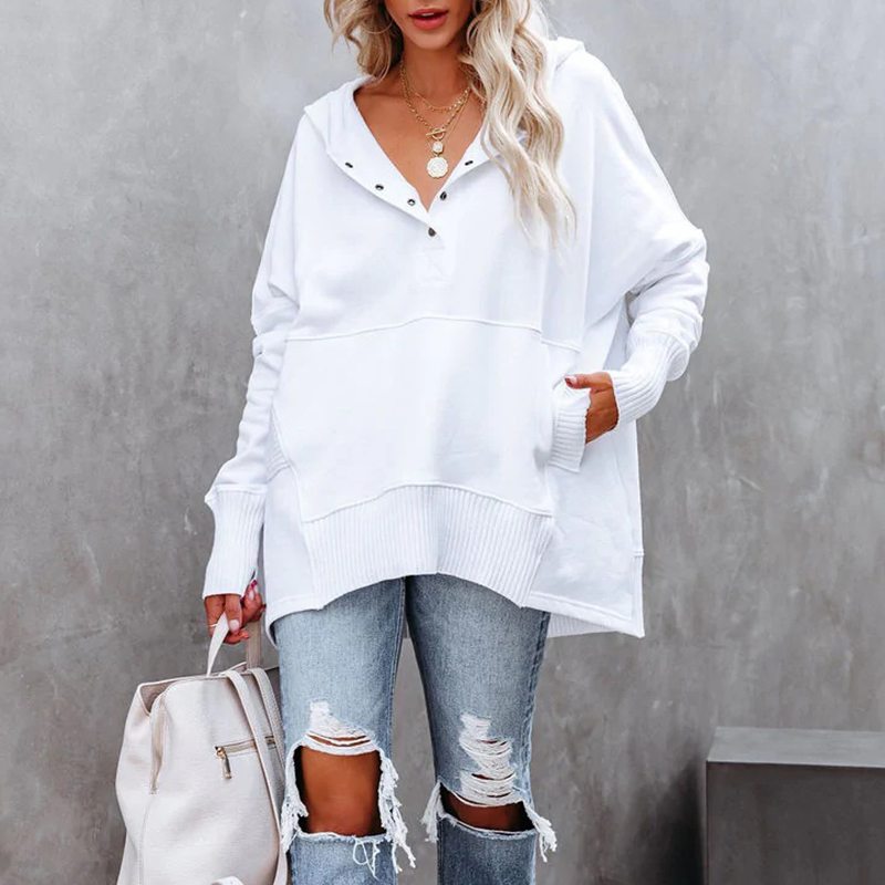 Fashion Ladies Casual Solid Color V Neck Hoodies