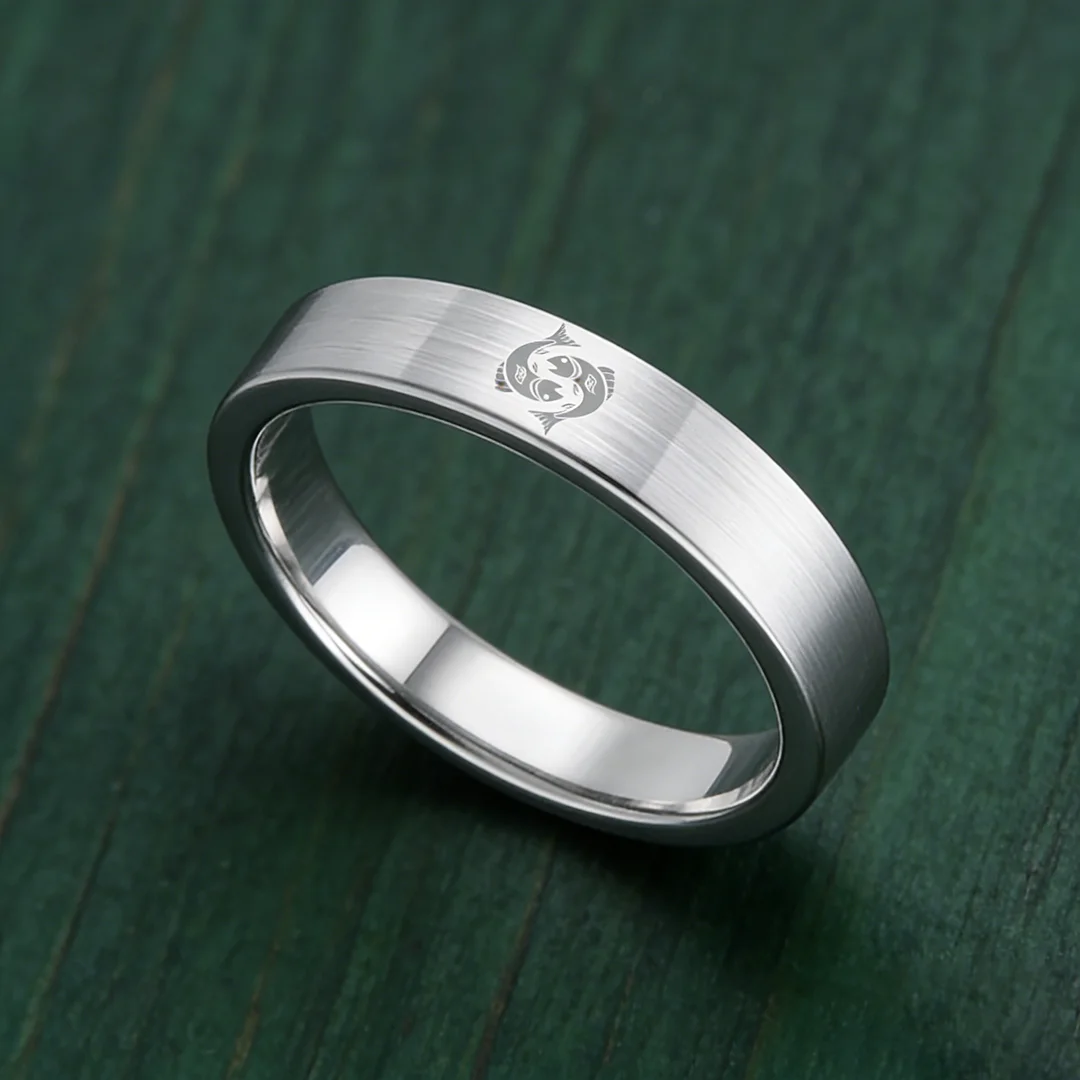 Pisces Tungsten Carbide Rings Sliver Flat Wedding Band Comfort Fit Men and Wom 4MM 6MM 8MM