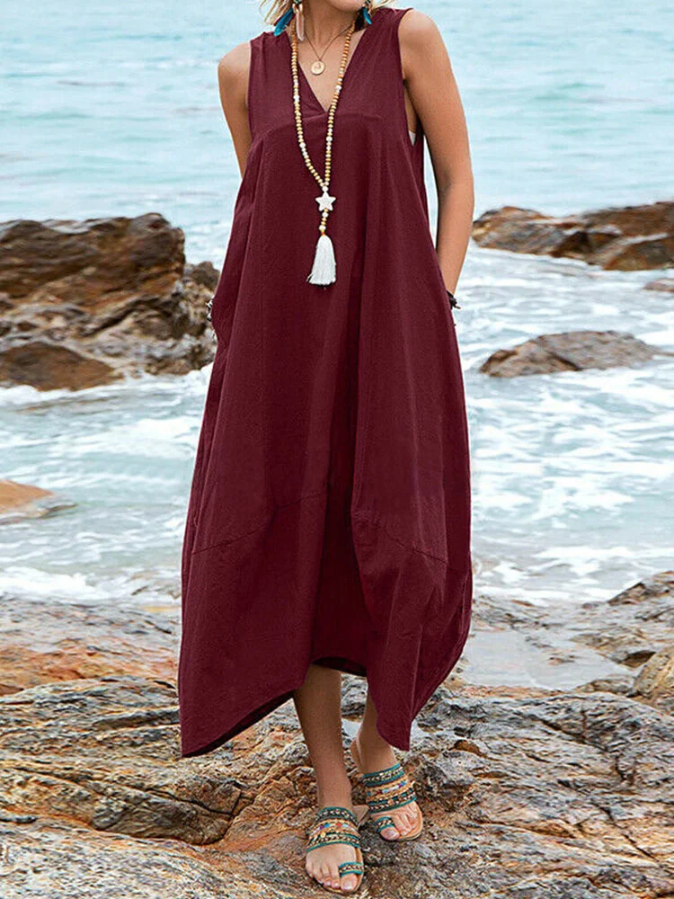 Fashion Loose Casual Sleeveless V-Neck Dress
