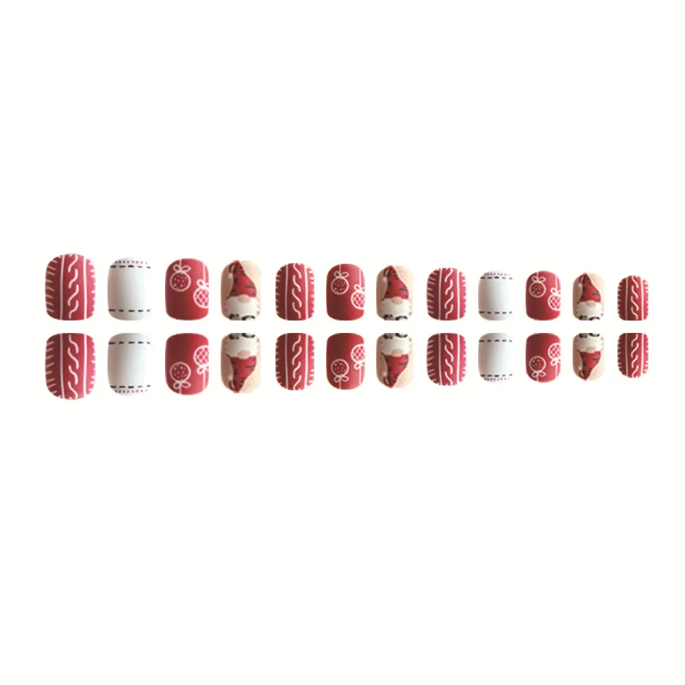 Churchf Churchf Short Square A Candy Santa Claus Christmas Elements Fake Nails Finished Wear A Holiday Nail