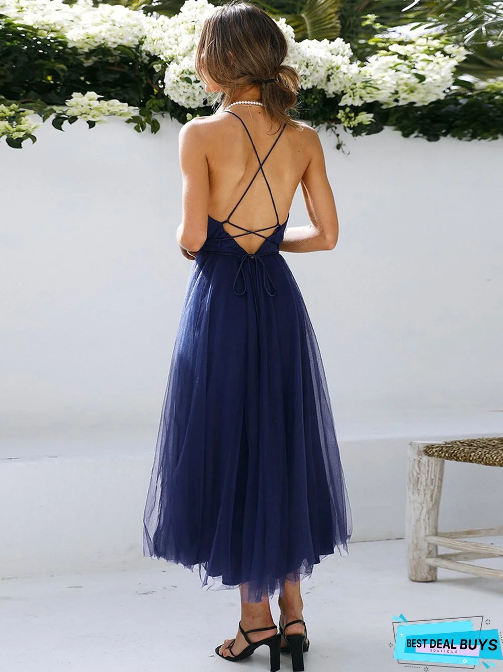 Women's New Summer Sexy Mesh Skirt V-Neck Elegant Dress