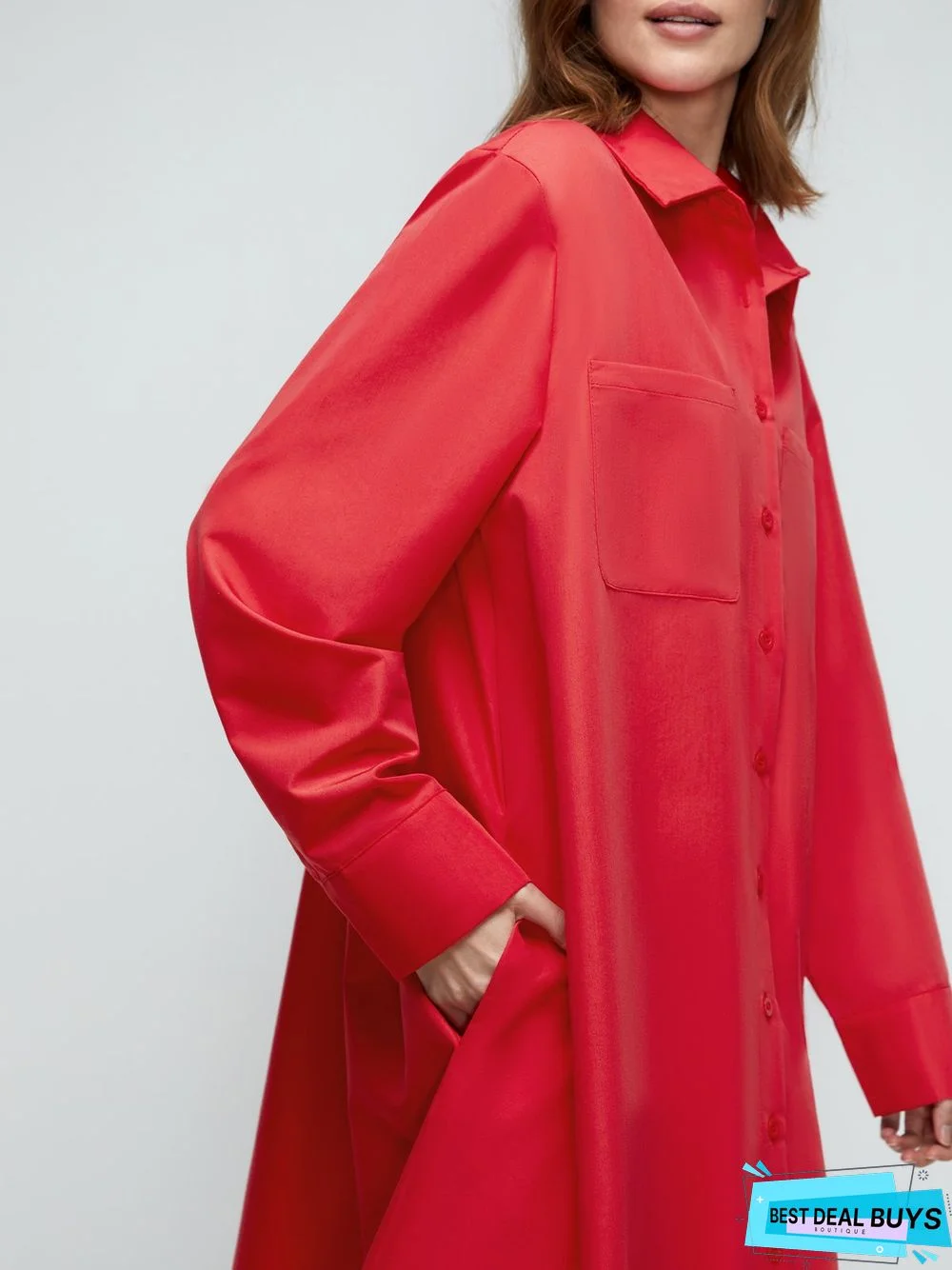 Shirt Dress Long sleeve Plain Simple Dress